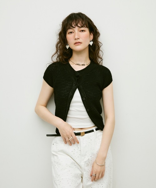 Lutim by u（ルチバイユー）の「Basket-knit cardigan with French sleeves / バスケット編みニットフレンチ袖・カーディガン（カーディガン/ボレロ・レディース・ナチュラル/ブラック/ベージュ・FREE）」の16枚目の写真