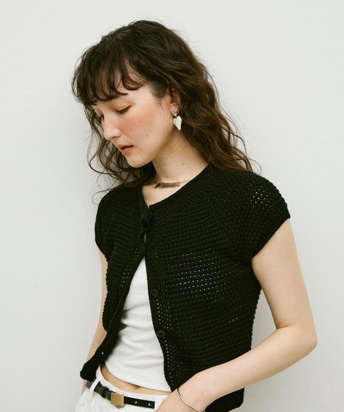 Lutim by u（ルチバイユー）の「Basket-knit cardigan with French sleeves / バスケット編みニットフレンチ袖・カーディガン（カーディガン/ボレロ・レディース・ナチュラル/ブラック/ベージュ・FREE）」の17枚目の写真