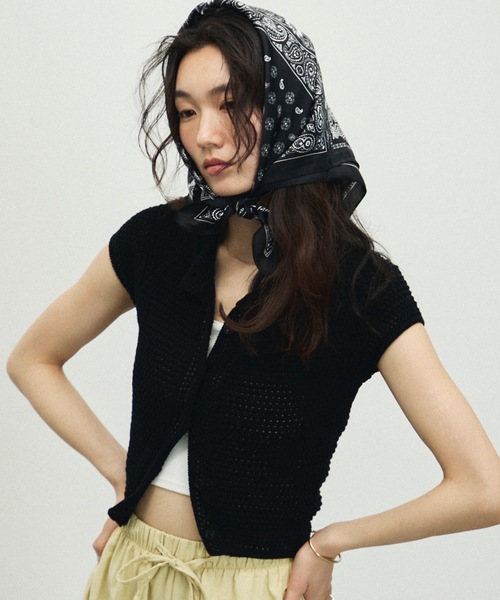 Lutim by u（ルチバイユー）の「Basket-knit cardigan with French sleeves / バスケット編みニットフレンチ袖・カーディガン（カーディガン/ボレロ・レディース・ナチュラル/ブラック/ベージュ・FREE）」の18枚目の写真