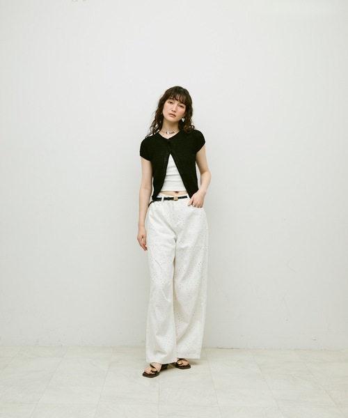 Lutim by u（ルチバイユー）の「Basket-knit cardigan with French sleeves / バスケット編みニットフレンチ袖・カーディガン（カーディガン/ボレロ・レディース・ナチュラル/ブラック/ベージュ・FREE）」の7枚目の写真