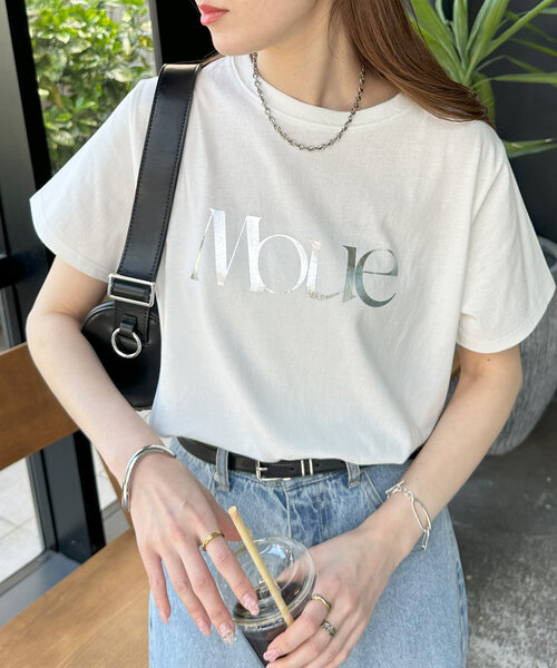 DISCOAT(ディスコート)の「MOUE箔ロゴTシャツ(Tシャツ/カットソー・レディース・チャコールグレー/オフホワイト・FREE)」の1枚目の写真