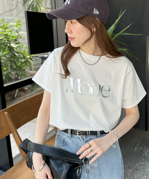 DISCOAT(ディスコート)の「MOUE箔ロゴTシャツ(Tシャツ/カットソー・レディース・チャコールグレー/オフホワイト・FREE)」の4枚目の写真