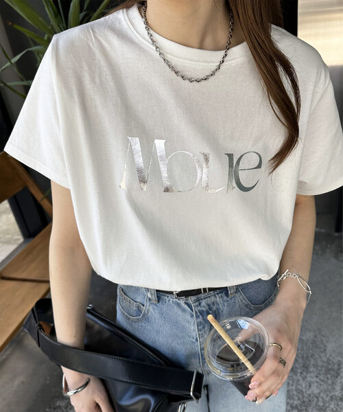 DISCOAT(ディスコート)の「MOUE箔ロゴTシャツ(Tシャツ/カットソー・レディース・チャコールグレー/オフホワイト・FREE)」の5枚目の写真