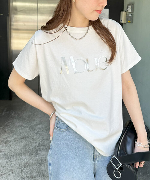 DISCOAT(ディスコート)の「MOUE箔ロゴTシャツ(Tシャツ/カットソー・レディース・チャコールグレー/オフホワイト・FREE)」の7枚目の写真