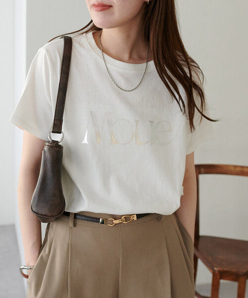 DISCOAT(ディスコート)の「MOUE箔ロゴTシャツ(Tシャツ/カットソー・レディース・チャコールグレー/オフホワイト・FREE)」の9枚目の写真