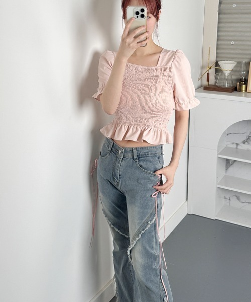VIVID LADY(ビビッドレディー)の「レースアップ フレア デニムパンツ(デニムパンツ・レディース・ライトブルー・LARGE/MEDIUM/SMALL)」の13枚目の写真
