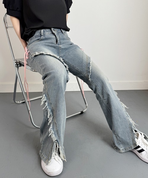 VIVID LADY(ビビッドレディー)の「レースアップ フレア デニムパンツ(デニムパンツ・レディース・ライトブルー・LARGE/MEDIUM/SMALL)」の20枚目の写真