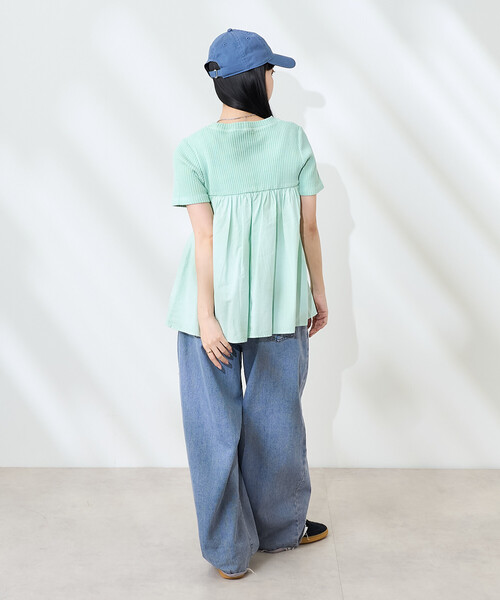 FREAK'S STORE(フリークスストア)の「アーミーリブ コンビピグメントTシャツ/ドッキングTシャツ(Tシャツ/カットソー・レディース・ナチュラル/ブルーグリーン/チャコール・フリ-)」の7枚目の写真