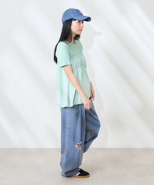 FREAK'S STORE(フリークスストア)の「アーミーリブ コンビピグメントTシャツ/ドッキングTシャツ(Tシャツ/カットソー・レディース・ナチュラル/ブルーグリーン/チャコール・フリ-)」の8枚目の写真