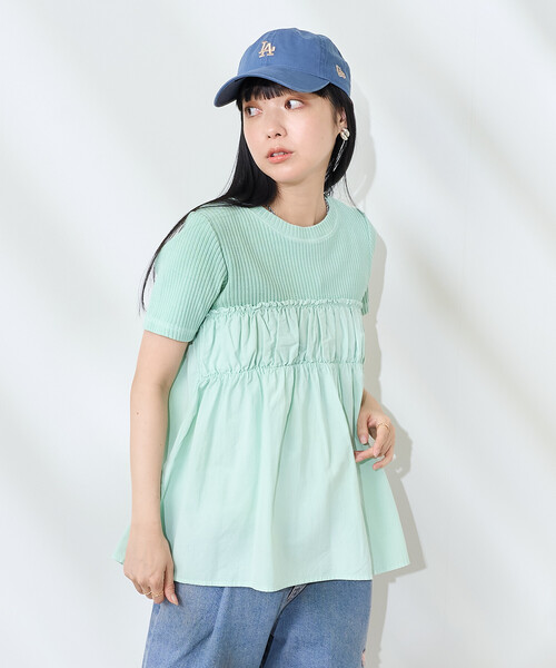 FREAK'S STORE(フリークスストア)の「アーミーリブ コンビピグメントTシャツ/ドッキングTシャツ(Tシャツ/カットソー・レディース・ナチュラル/ブルーグリーン/チャコール・フリ-)」の9枚目の写真