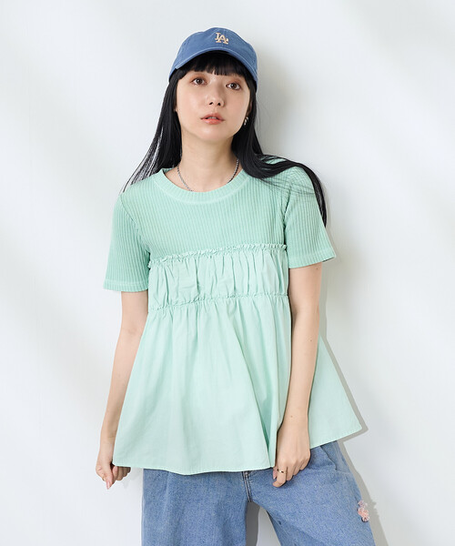FREAK'S STORE(フリークスストア)の「アーミーリブ コンビピグメントTシャツ/ドッキングTシャツ(Tシャツ/カットソー・レディース・ナチュラル/ブルーグリーン/チャコール・フリ-)」の10枚目の写真
