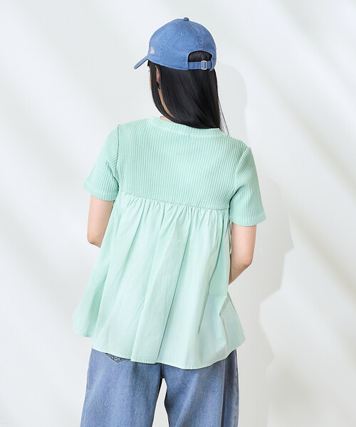 FREAK'S STORE(フリークスストア)の「アーミーリブ コンビピグメントTシャツ/ドッキングTシャツ(Tシャツ/カットソー・レディース・ナチュラル/ブルーグリーン/チャコール・フリ-)」の12枚目の写真