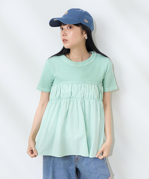 FREAK'S STORE(フリークスストア)の「アーミーリブ コンビピグメントTシャツ/ドッキングTシャツ(Tシャツ/カットソー・レディース・ナチュラル/ブルーグリーン/チャコール・フリ-)」の13枚目の写真