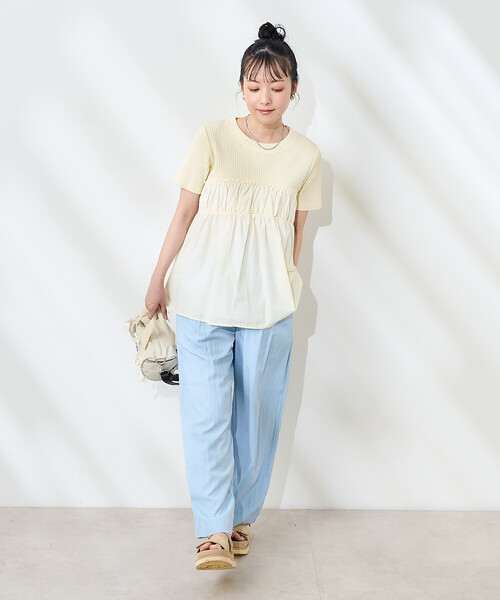 FREAK'S STORE(フリークスストア)の「アーミーリブ コンビピグメントTシャツ/ドッキングTシャツ(Tシャツ/カットソー・レディース・ナチュラル/ブルーグリーン/チャコール・フリ-)」の15枚目の写真