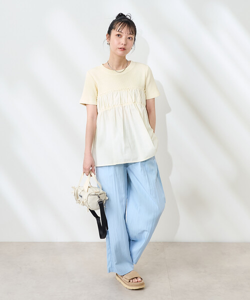 FREAK'S STORE(フリークスストア)の「アーミーリブ コンビピグメントTシャツ/ドッキングTシャツ(Tシャツ/カットソー・レディース・ナチュラル/ブルーグリーン/チャコール・フリ-)」の16枚目の写真