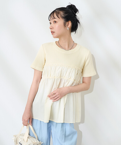 FREAK'S STORE(フリークスストア)の「アーミーリブ コンビピグメントTシャツ/ドッキングTシャツ(Tシャツ/カットソー・レディース・ナチュラル/ブルーグリーン/チャコール・フリ-)」の19枚目の写真