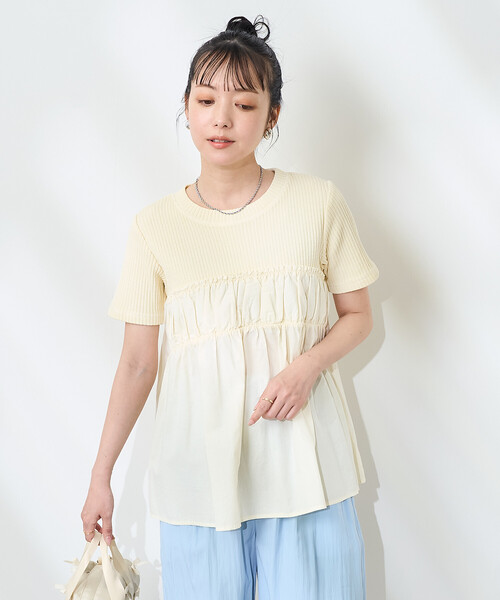 FREAK'S STORE(フリークスストア)の「アーミーリブ コンビピグメントTシャツ/ドッキングTシャツ(Tシャツ/カットソー・レディース・ナチュラル/ブルーグリーン/チャコール・フリ-)」の20枚目の写真