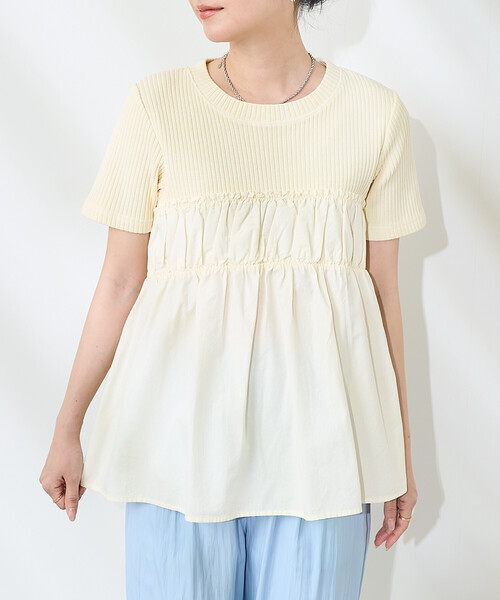 FREAK'S STORE(フリークスストア)の「アーミーリブ コンビピグメントTシャツ/ドッキングTシャツ(Tシャツ/カットソー・レディース・ナチュラル/ブルーグリーン/チャコール・フリ-)」の22枚目の写真