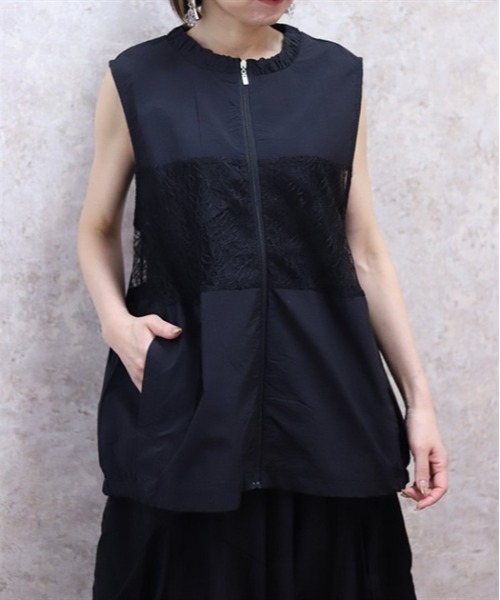 axes femme（アクシーズファム）の「レース切替ジップベスト（ベスト・レディース・カーキ/ブラック・FREE）」の2枚目の写真