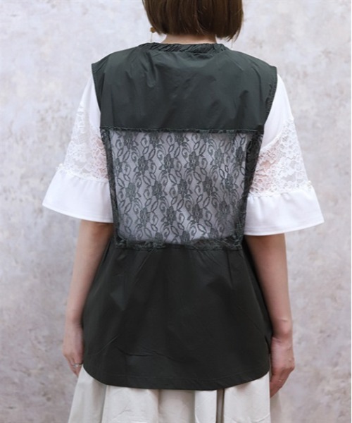 axes femme（アクシーズファム）の「レース切替ジップベスト（ベスト・レディース・カーキ/ブラック・FREE）」の5枚目の写真