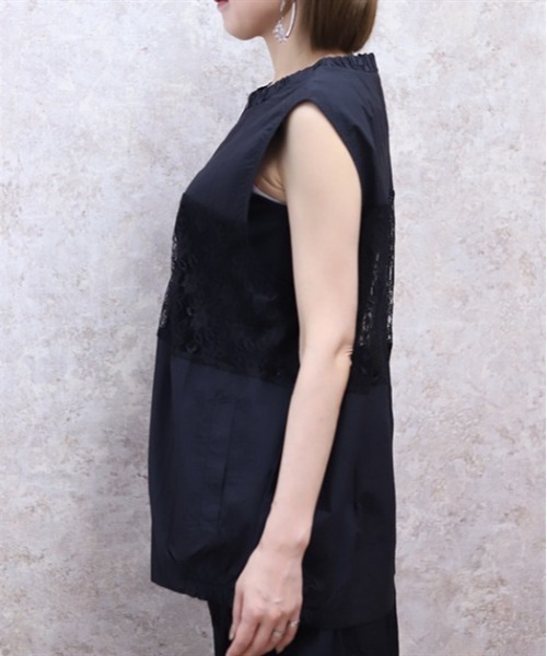 axes femme（アクシーズファム）の「レース切替ジップベスト（ベスト・レディース・カーキ/ブラック・FREE）」の6枚目の写真