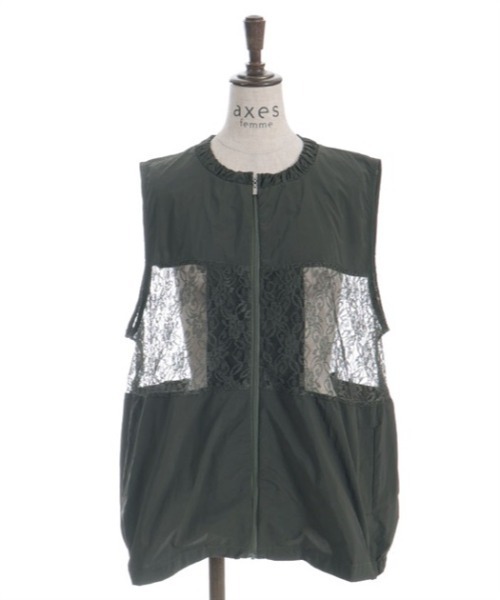 axes femme（アクシーズファム）の「レース切替ジップベスト（ベスト・レディース・カーキ/ブラック・FREE）」の15枚目の写真