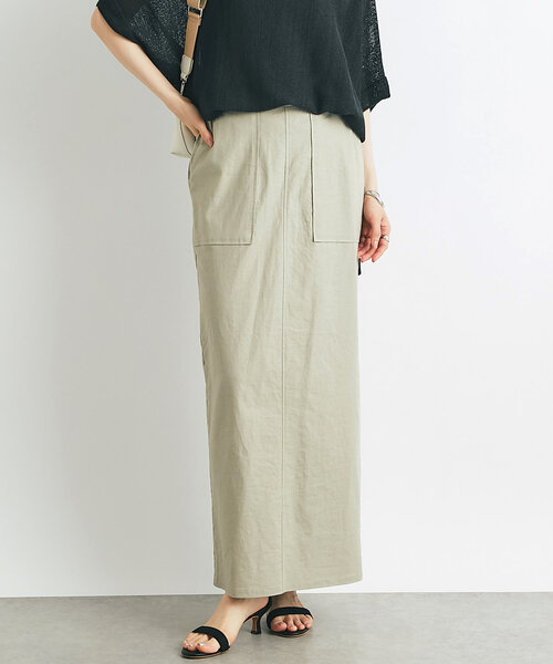 un dix cors(アンディコール)の「《女性らしく着こなせる》ストレッチリネンタイトスカート(スカート・レディース・ブラック/ブルー/ベージュ・FREE)」の2枚目の写真