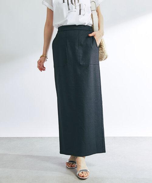 un dix cors(アンディコール)の「《女性らしく着こなせる》ストレッチリネンタイトスカート(スカート・レディース・ブラック/ブルー/ベージュ・FREE)」の1枚目の写真