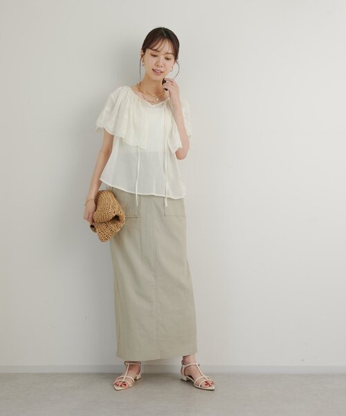 un dix cors(アンディコール)の「《女性らしく着こなせる》ストレッチリネンタイトスカート(スカート・レディース・ブラック/ブルー/ベージュ・FREE)」の4枚目の写真