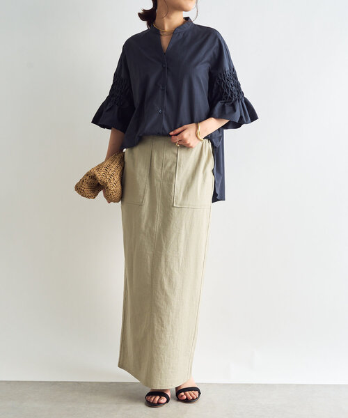 un dix cors(アンディコール)の「《女性らしく着こなせる》ストレッチリネンタイトスカート(スカート・レディース・ブラック/ブルー/ベージュ・FREE)」の5枚目の写真