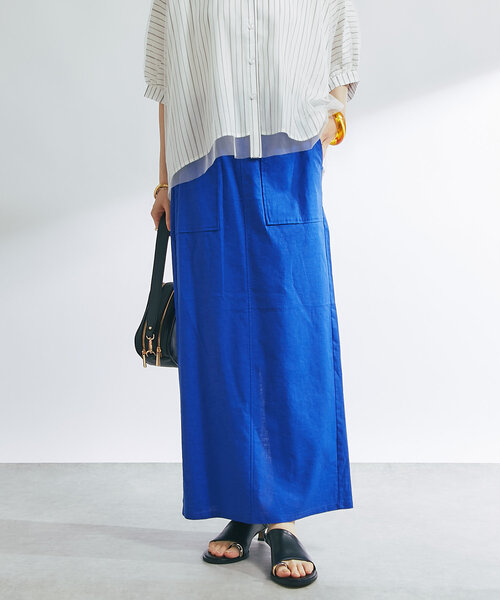 un dix cors(アンディコール)の「《女性らしく着こなせる》ストレッチリネンタイトスカート(スカート・レディース・ブラック/ブルー/ベージュ・FREE)」の7枚目の写真