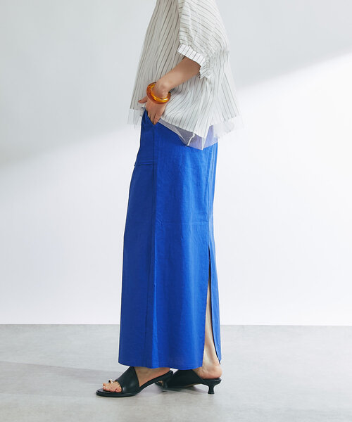 un dix cors(アンディコール)の「《女性らしく着こなせる》ストレッチリネンタイトスカート(スカート・レディース・ブラック/ブルー/ベージュ・FREE)」の9枚目の写真