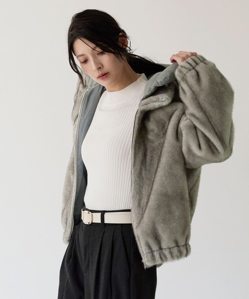 sankyo shokai（サンキョウショウカイ）の「フェイクファージャケット フード付き（その他アウター・レディース・グレー/ベージュ・FREE）」の12枚目の写真