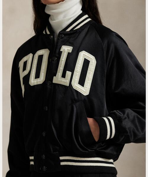 ロゴ サテン ボンバー ジャケット（スタジャン）｜POLO RALPH