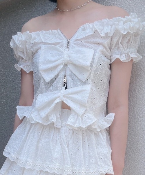 ジップリボントップス オフショルジップリボントップス（Tシャツ/カットソー