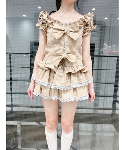 オフショルジップリボントップス（Tシャツ/カットソー