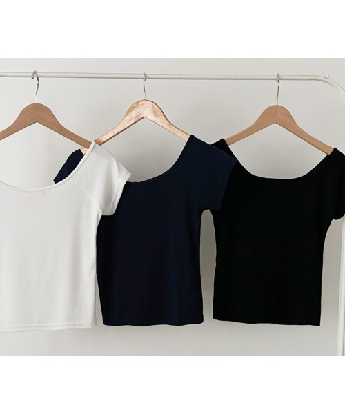 NANAHACHI(ナナハチ)の「パール ショート丈 半袖Tシャツ(Tシャツ/カットソー・レディース・アイボリー/ネイビー/ブラック・FREE)」の20枚目の写真