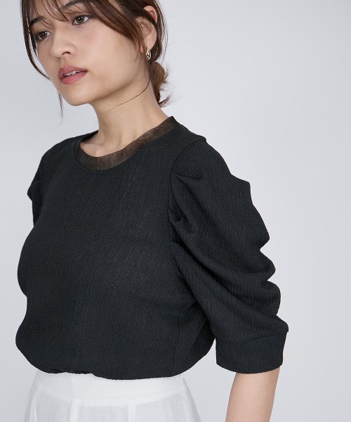 QUEENS COURT（クイーンズコート）の「サーマルカットタックスリーブトップス≪手洗い可能≫（Tシャツ/カットソー・レディース・ブラック/オフホワイト・M）」の16枚目の写真