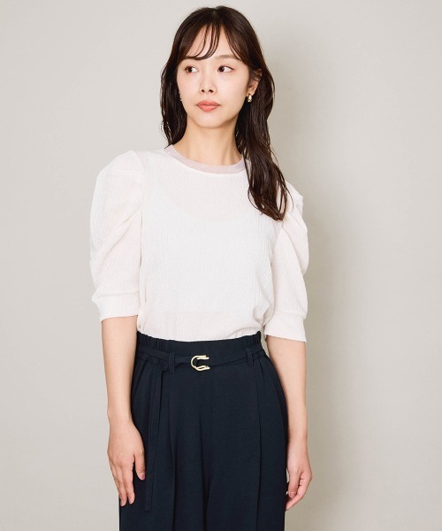 QUEENS COURT（クイーンズコート）の「サーマルカットタックスリーブトップス≪手洗い可能≫（Tシャツ/カットソー・レディース・ブラック/オフホワイト・M）」の4枚目の写真