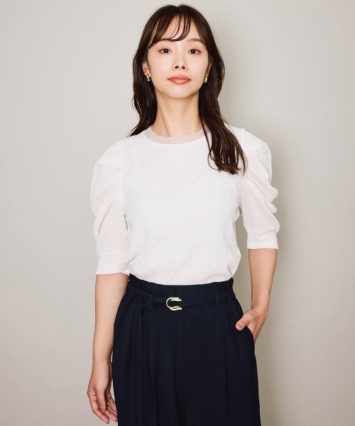 QUEENS COURT（クイーンズコート）の「サーマルカットタックスリーブトップス≪手洗い可能≫（Tシャツ/カットソー・レディース・ブラック/オフホワイト・M）」の3枚目の写真