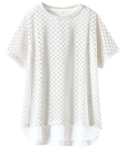 BELLUNA PLUS(ベルーナ)の「レース素材プルオーバーアンサンブル(アンサンブル・レディース・アイボリー/ラベンダー/ネイビー・MEDIUM/LARGE/X-LARGE)」の1枚目の写真