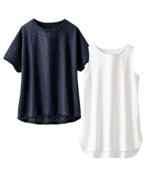 BELLUNA PLUS(ベルーナ)の「レース素材プルオーバーアンサンブル(アンサンブル・レディース・アイボリー/ラベンダー/ネイビー・MEDIUM/LARGE/X-LARGE)」の4枚目の写真