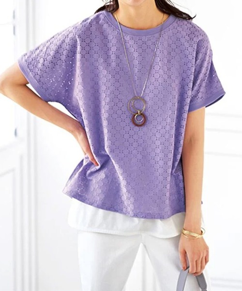 BELLUNA PLUS(ベルーナ)の「レース素材プルオーバーアンサンブル(アンサンブル・レディース・アイボリー/ラベンダー/ネイビー・MEDIUM/LARGE/X-LARGE)」の5枚目の写真