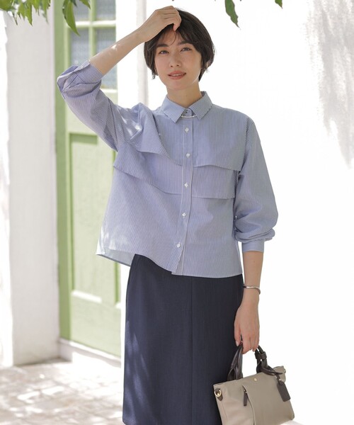 J.PRESS(ジェイプレス)の「Shineシャンブレーツイル スカート(スカート・レディース・ネイビー系/ライトグレー系・11/9/7)」の4枚目の写真