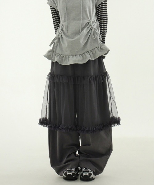 VIBGYOR（ヴィブジョー）の「【LAMPOON】チュールレイヤードスラックス（スラックス・レディース・ブラック/グレー・FREE）」の4枚目の写真