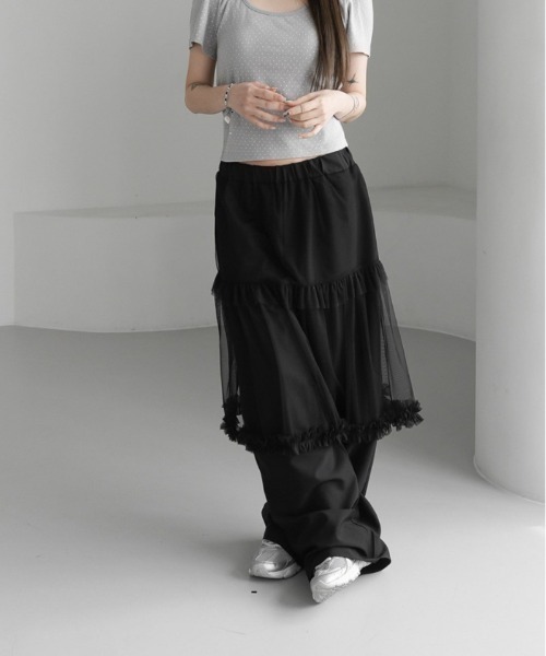 VIBGYOR（ヴィブジョー）の「【LAMPOON】チュールレイヤードスラックス（スラックス・レディース・ブラック/グレー・FREE）」の7枚目の写真