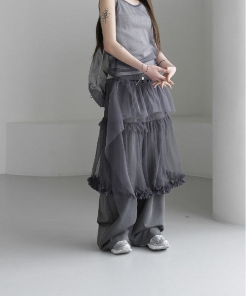 VIBGYOR（ヴィブジョー）の「【LAMPOON】チュールレイヤードスラックス（スラックス・レディース・ブラック/グレー・FREE）」の8枚目の写真