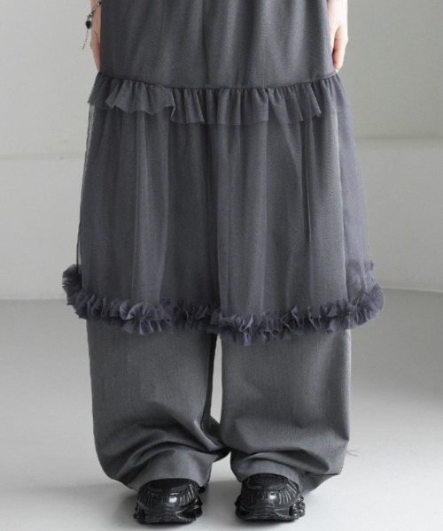 VIBGYOR（ヴィブジョー）の「【LAMPOON】チュールレイヤードスラックス（スラックス・レディース・ブラック/グレー・FREE）」の13枚目の写真