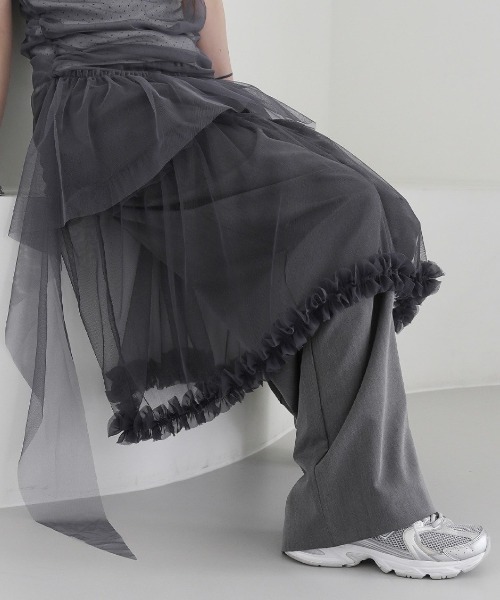VIBGYOR（ヴィブジョー）の「【LAMPOON】チュールレイヤードスラックス（スラックス・レディース・ブラック/グレー・FREE）」の14枚目の写真