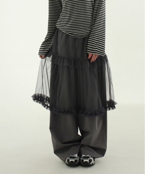 VIBGYOR（ヴィブジョー）の「【LAMPOON】チュールレイヤードスラックス（スラックス・レディース・ブラック/グレー・FREE）」の19枚目の写真